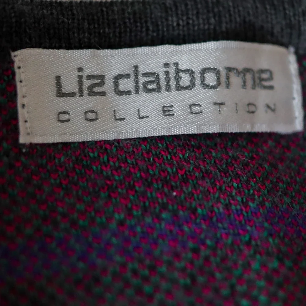 Vintage Liz Claiborne Wool Cashmere Blend Cardigan 80s 90s Plaid Grid Sweater M‎